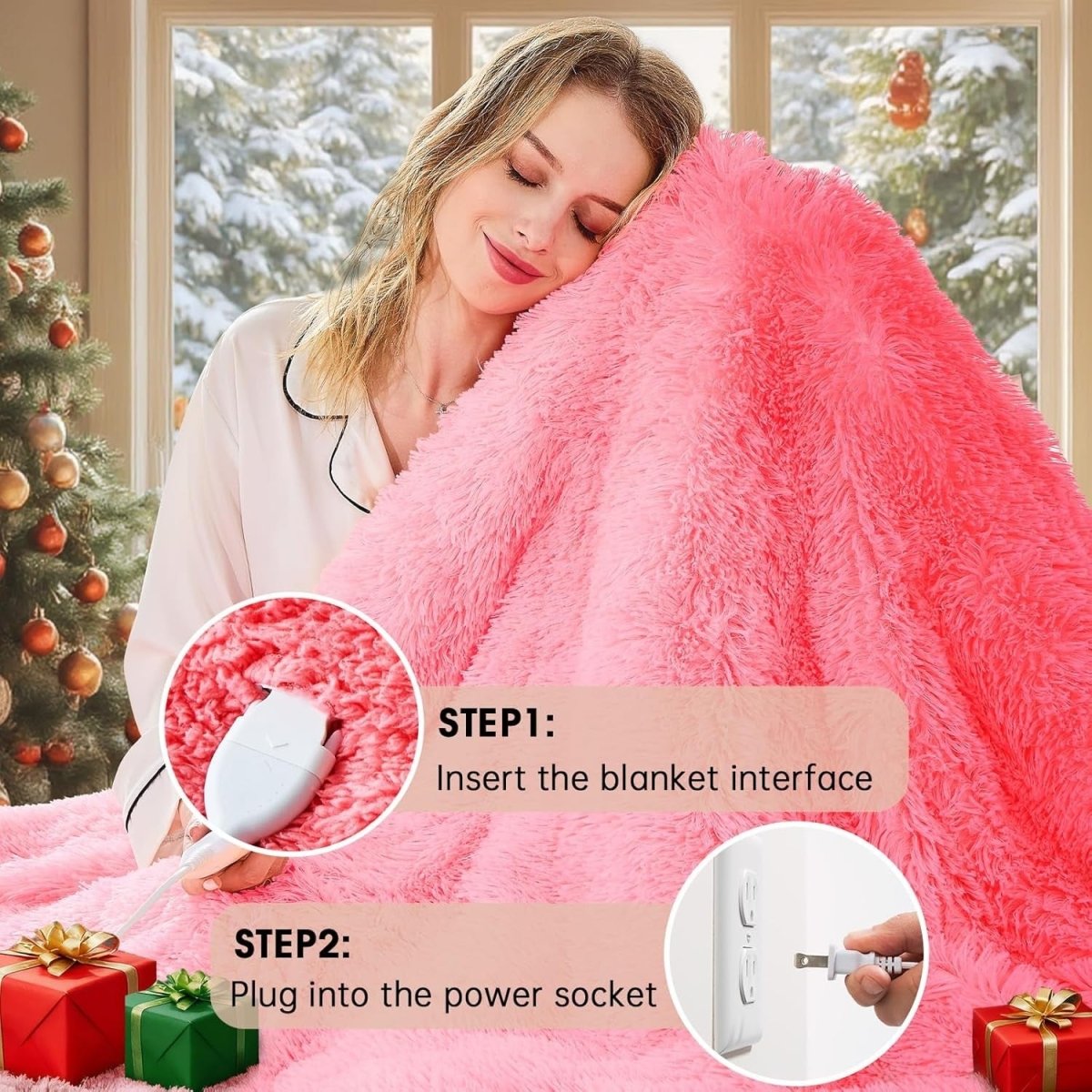 Electric Heated Throw Blanket Faux Fur Sherpa 10 Heat Fast Warm 50x60 - Kwikley