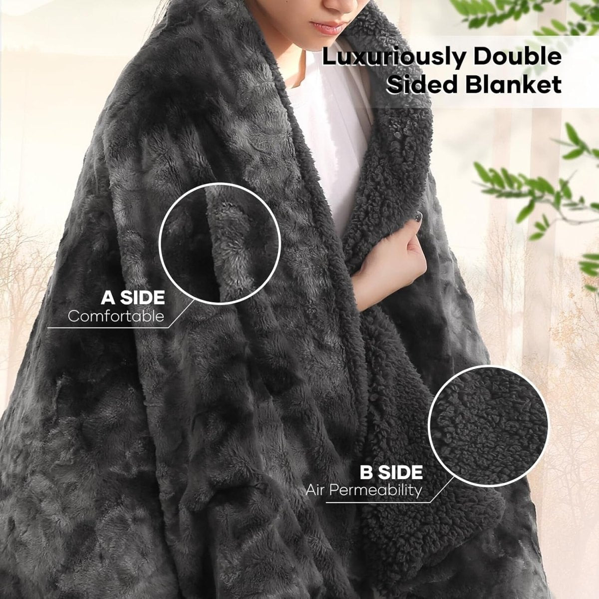Electric Heated Throw Blanket Faux Fur Sherpa Fast Heat Washable 180x130cm - Kwikley