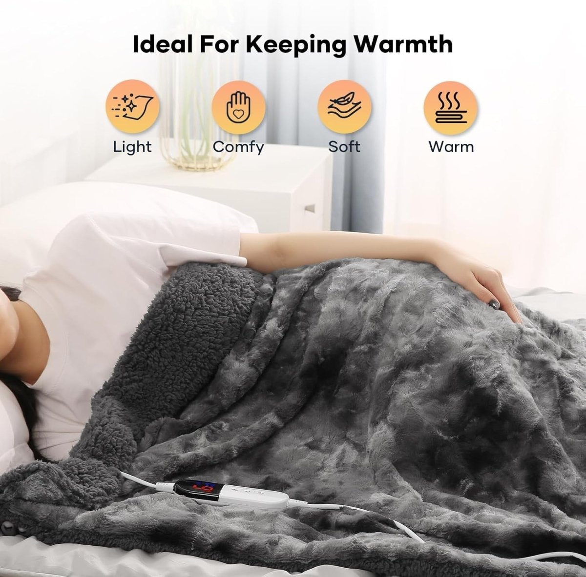 Electric Heated Throw Blanket Faux Fur Sherpa Fast Heat Washable 180x130cm - Kwikley