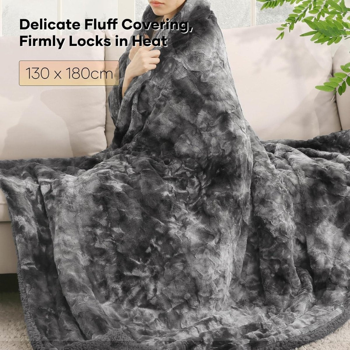 Electric Heated Throw Blanket Faux Fur Sherpa Fast Heat Washable 180x130cm - Kwikley