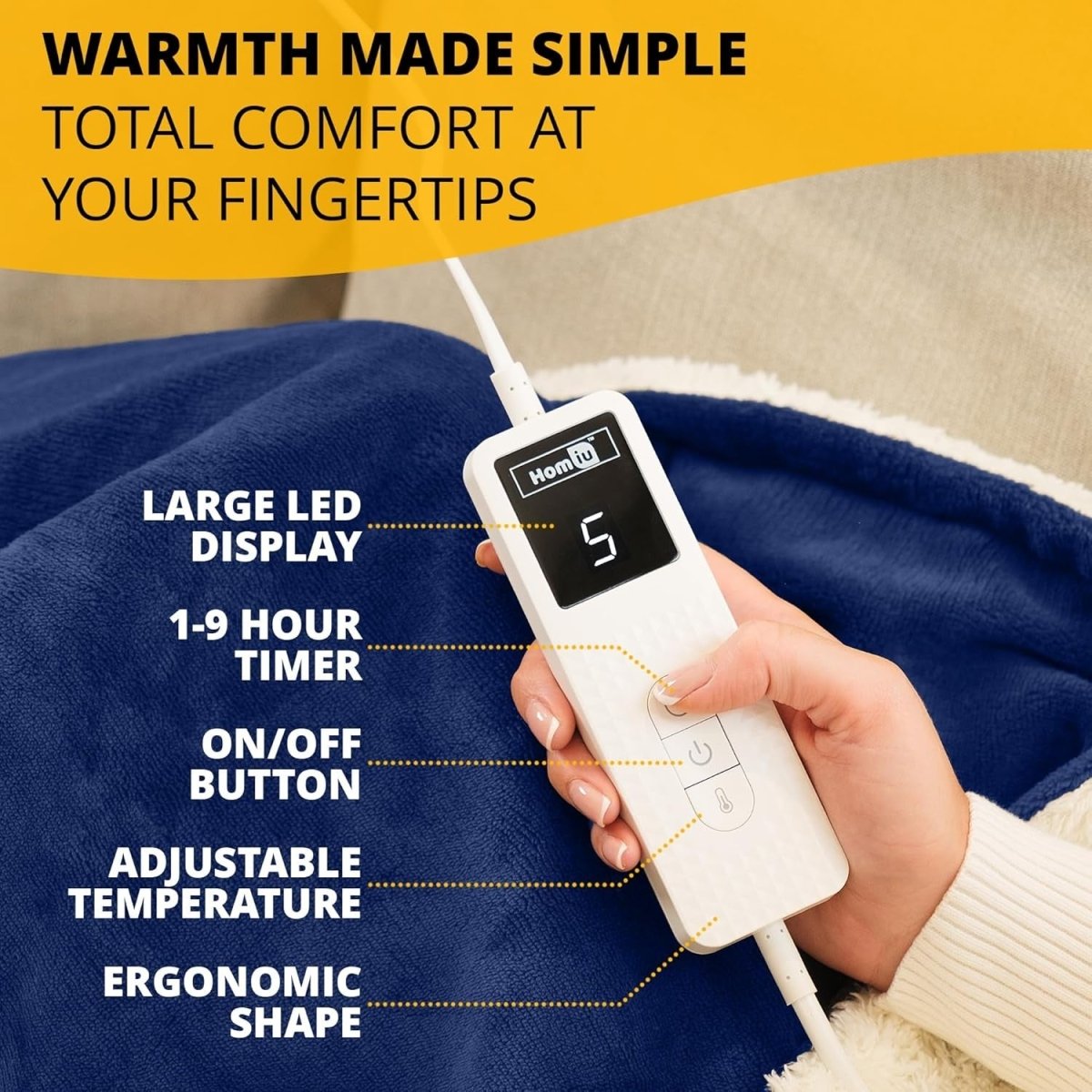 Electric Heated Throw Blanket Fleece Sherpa Fast Heat 9 Settings Timer - Kwikley