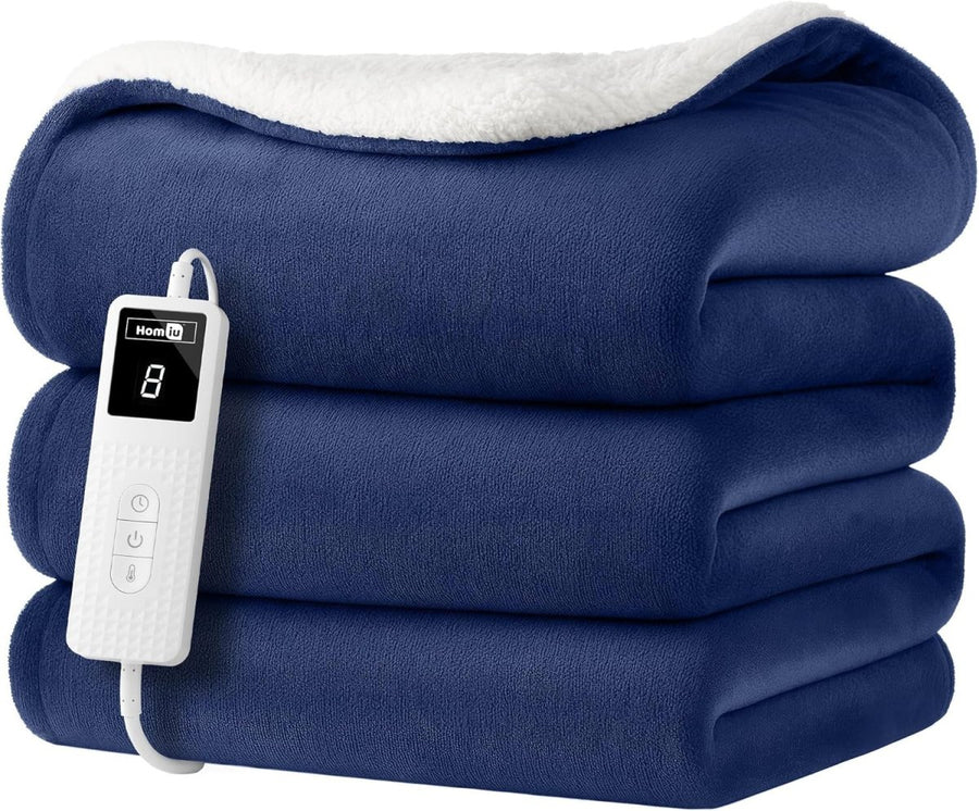 Electric Heated Throw Blanket Fleece Sherpa Fast Heat 9 Settings Timer - Kwikley