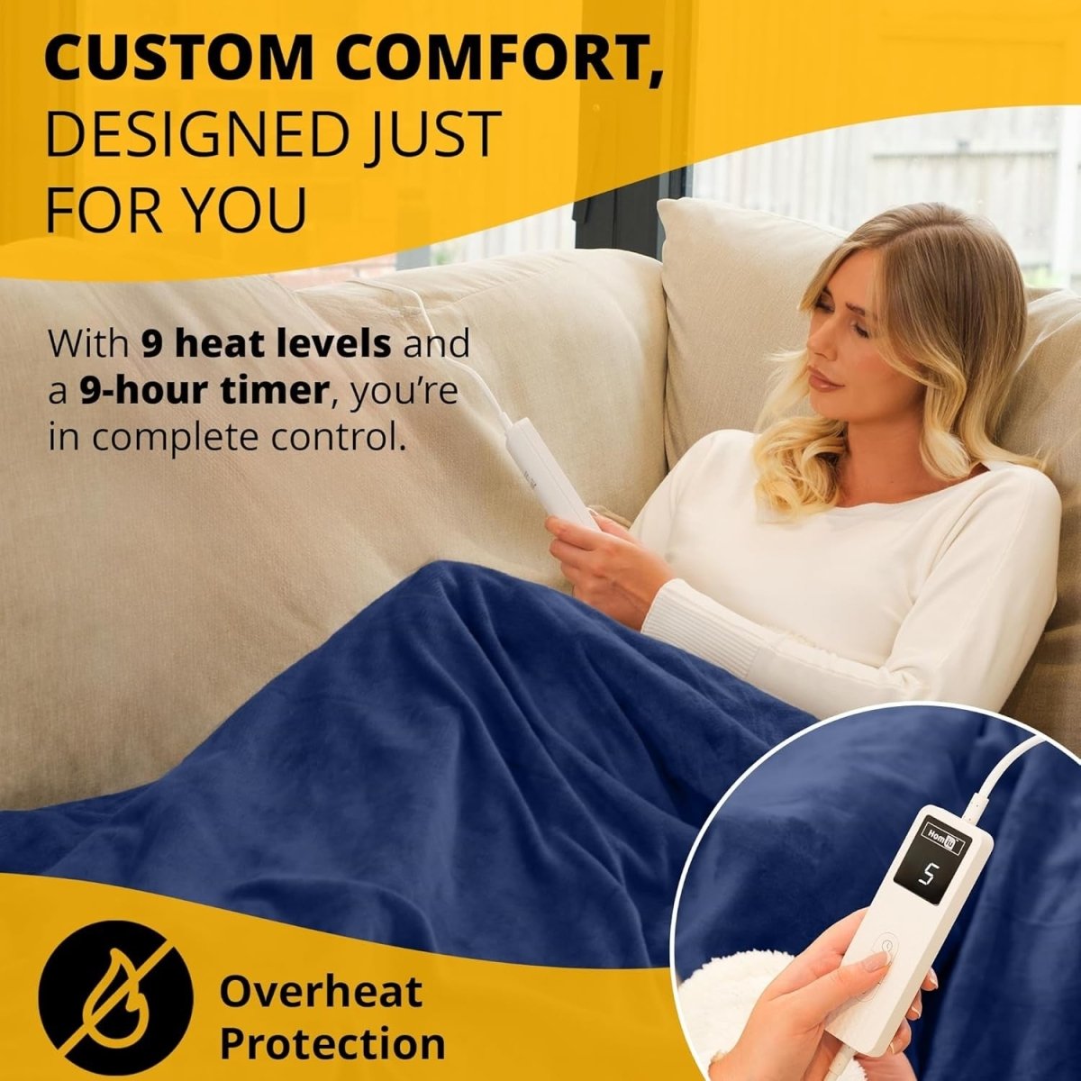 Electric Heated Throw Blanket Fleece Sherpa Fast Heat 9 Settings Timer - Kwikley