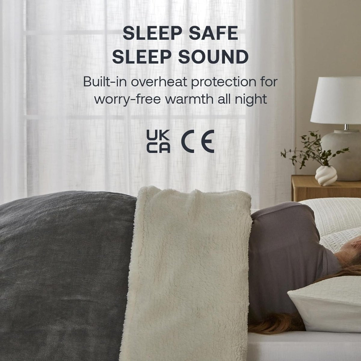 Electric Heated Throw Blanket Fleece Sherpa Fast Heat 9H Timer 180x130cm - Kwikley