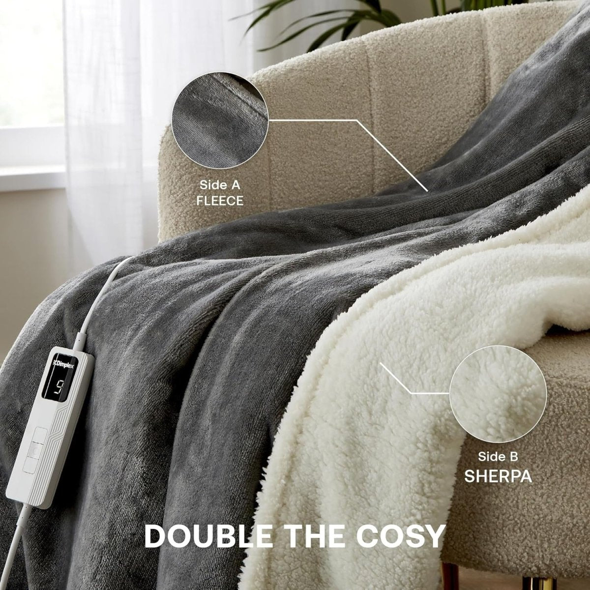 Electric Heated Throw Blanket Fleece Sherpa Fast Heat 9H Timer 180x130cm - Kwikley