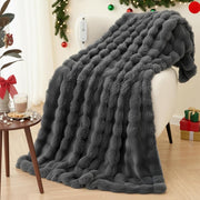 Electric Heated Throw Blanket Grey 150x200cm Faux Fur 4 Heat Auto Off - Kwikley