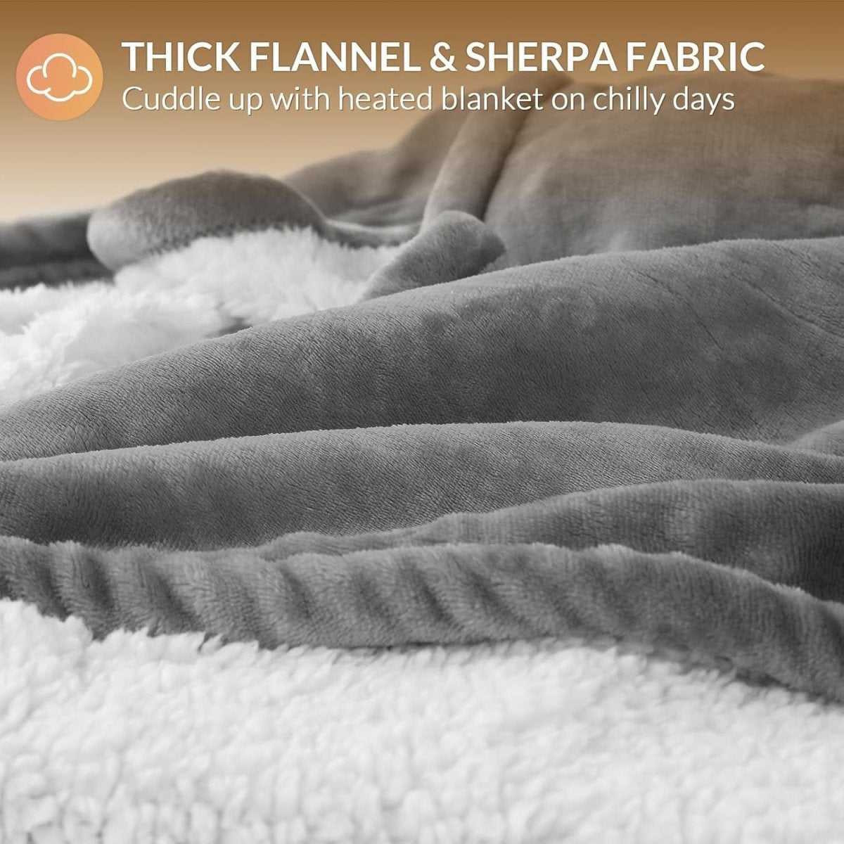 Electric Heated Throw Blanket Grey Sherpa Fleece 130x160cm 9 Heat Timer - Kwikley