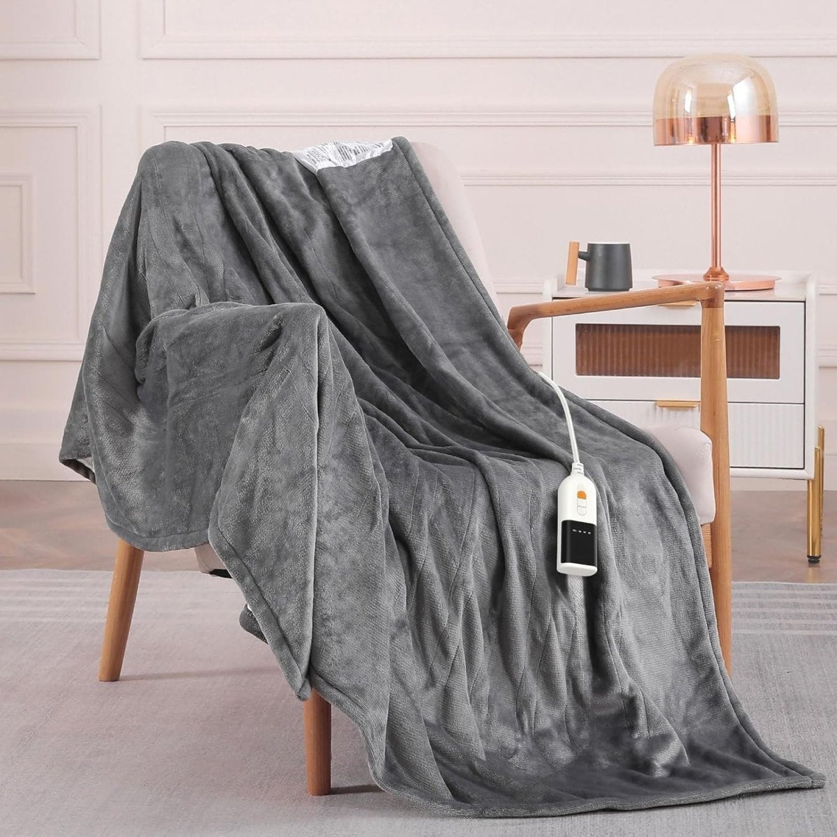 Electric Heated Throw Blanket Grey Sherpa Fleece 130x160cm 9 Heat Timer - Kwikley