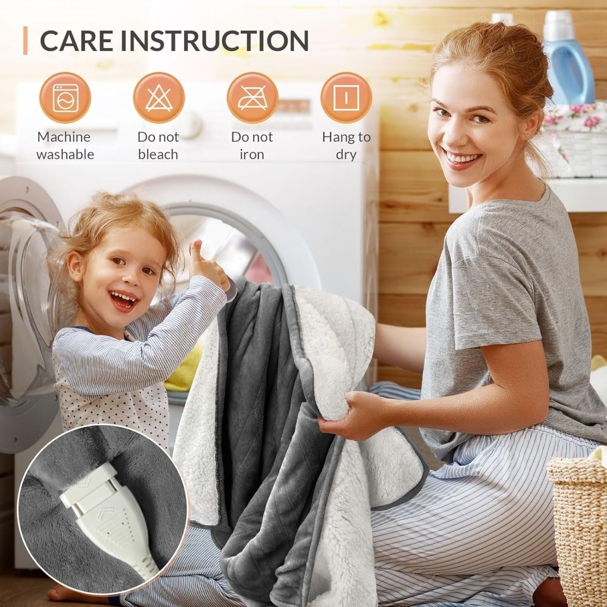 Electric Heated Throw Blanket Grey Sherpa Fleece 130x160cm 9 Heat Timer - Kwikley