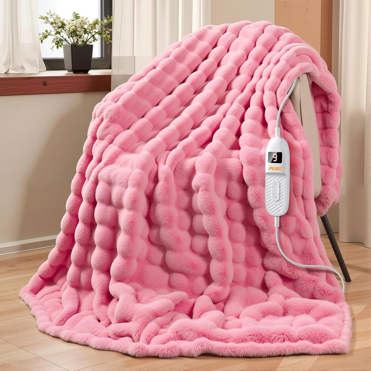 Electric Heated Throw Blanket Large Faux Fur 9 Heat Settings 190x130cm - Kwikley