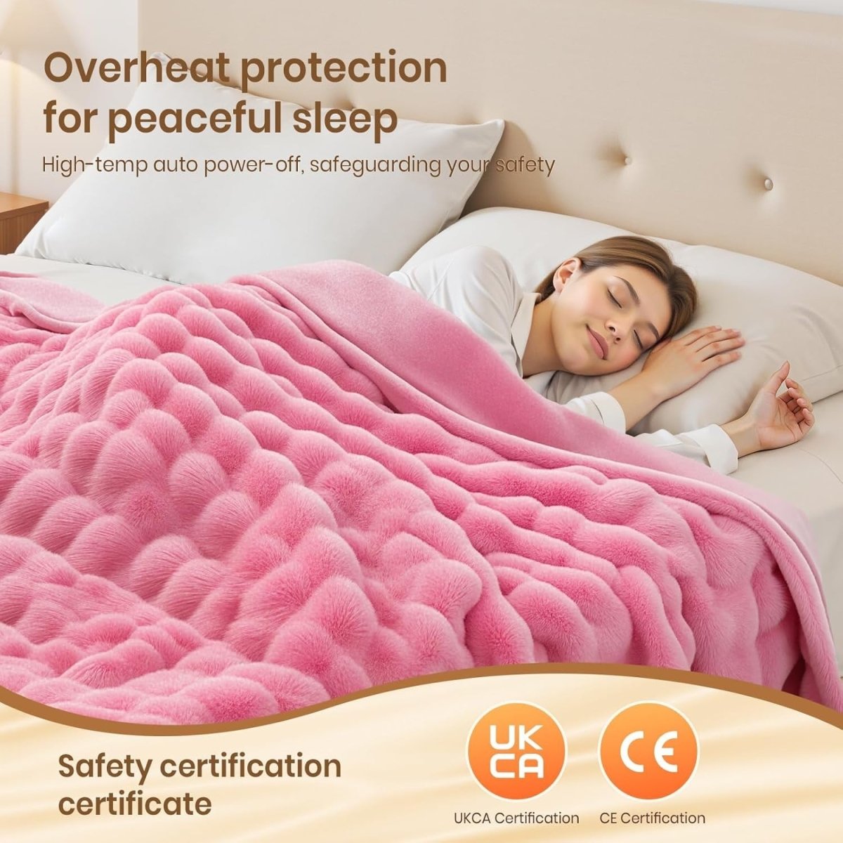 Electric Heated Throw Blanket Large Faux Fur 9 Heat Settings 190x130cm - Kwikley