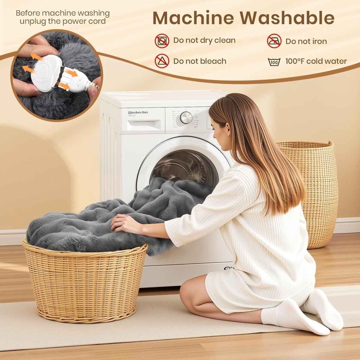 Electric Heated Throw Blanket Large Faux Fur 9 Heat Settings Timer 190x130cm - Kwikley