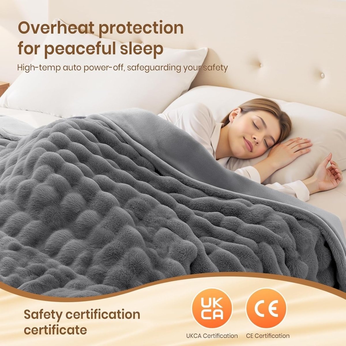 Electric Heated Throw Blanket Large Faux Fur 9 Heat Settings Timer 190x130cm - Kwikley