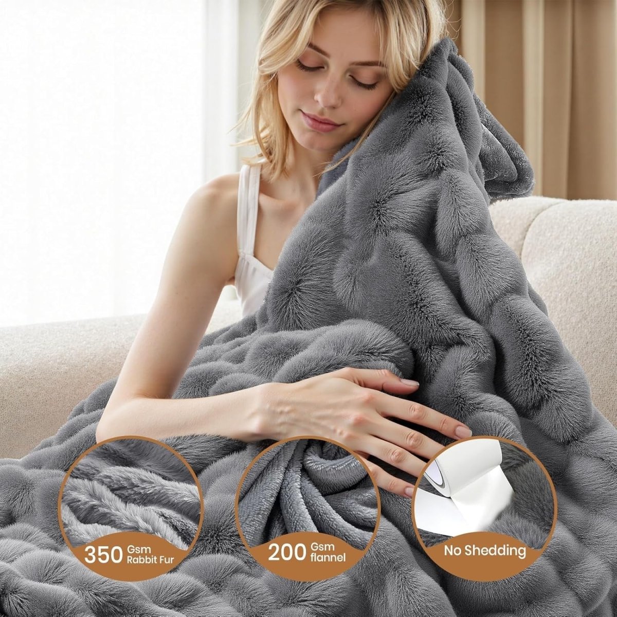 Electric Heated Throw Blanket Large Faux Fur 9 Heat Settings Timer 190x130cm - Kwikley
