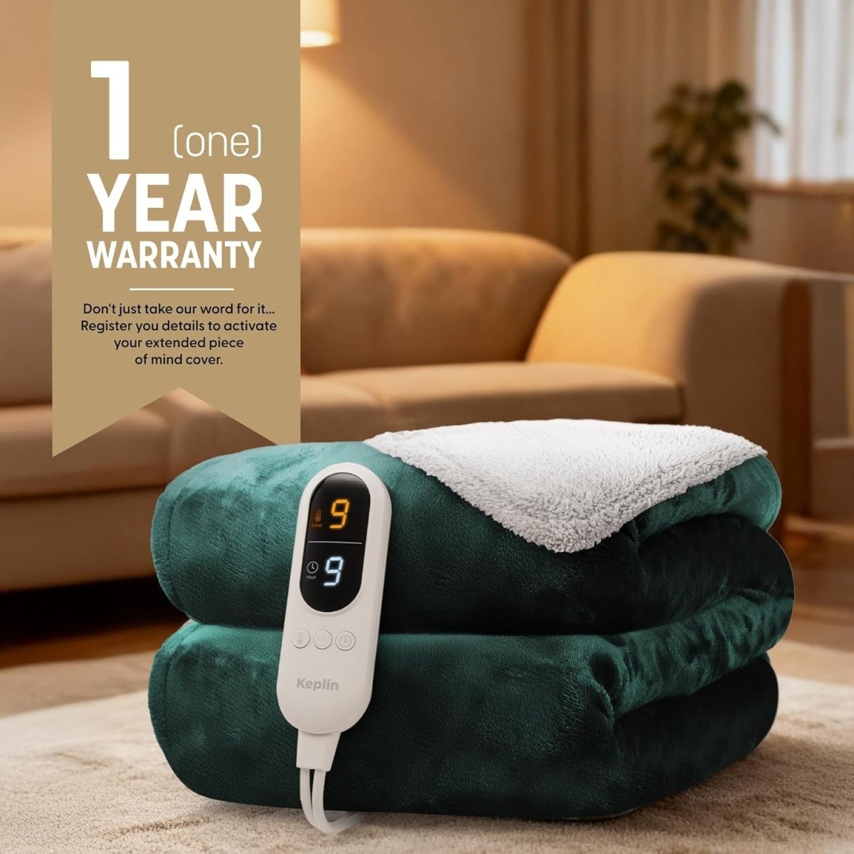 Electric Heated Throw Blanket Large Sherpa Fleece 9 Heat Settings Timer - Kwikley