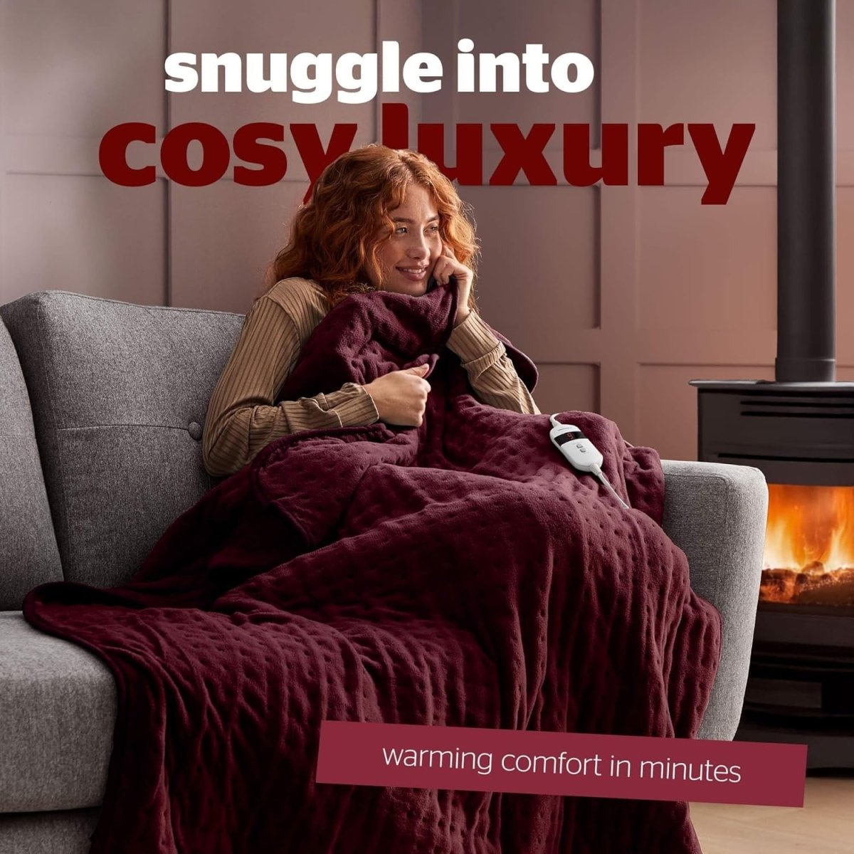 Electric Heated Throw Blanket Luxury Fleece Fast Heat 9 Settings 120x160cm - Kwikley