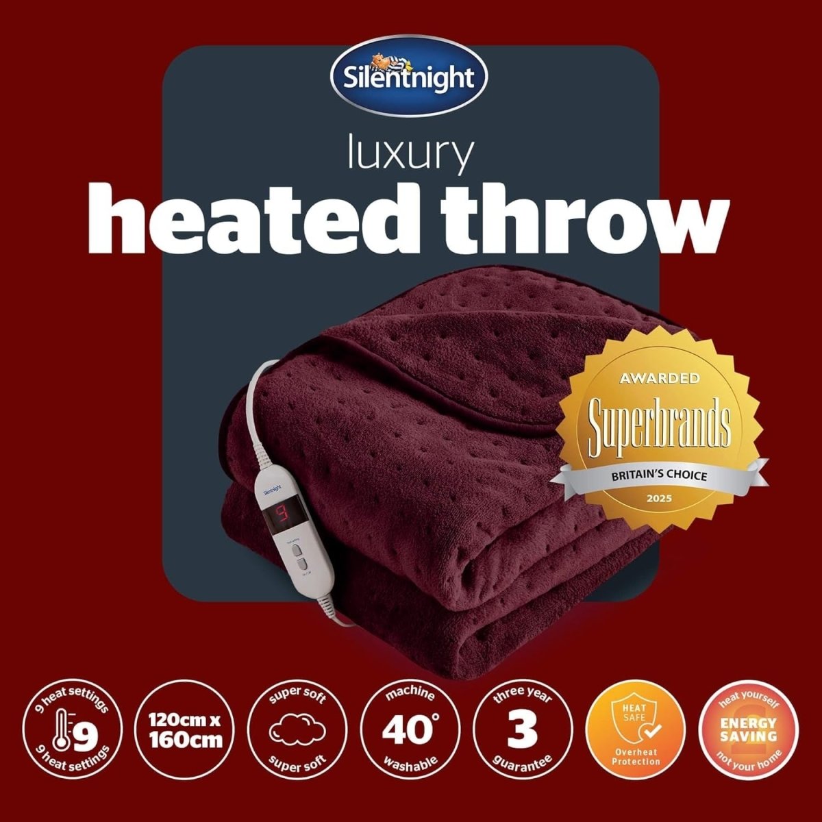 Electric Heated Throw Blanket Luxury Fleece Fast Heat 9 Settings 120x160cm - Kwikley