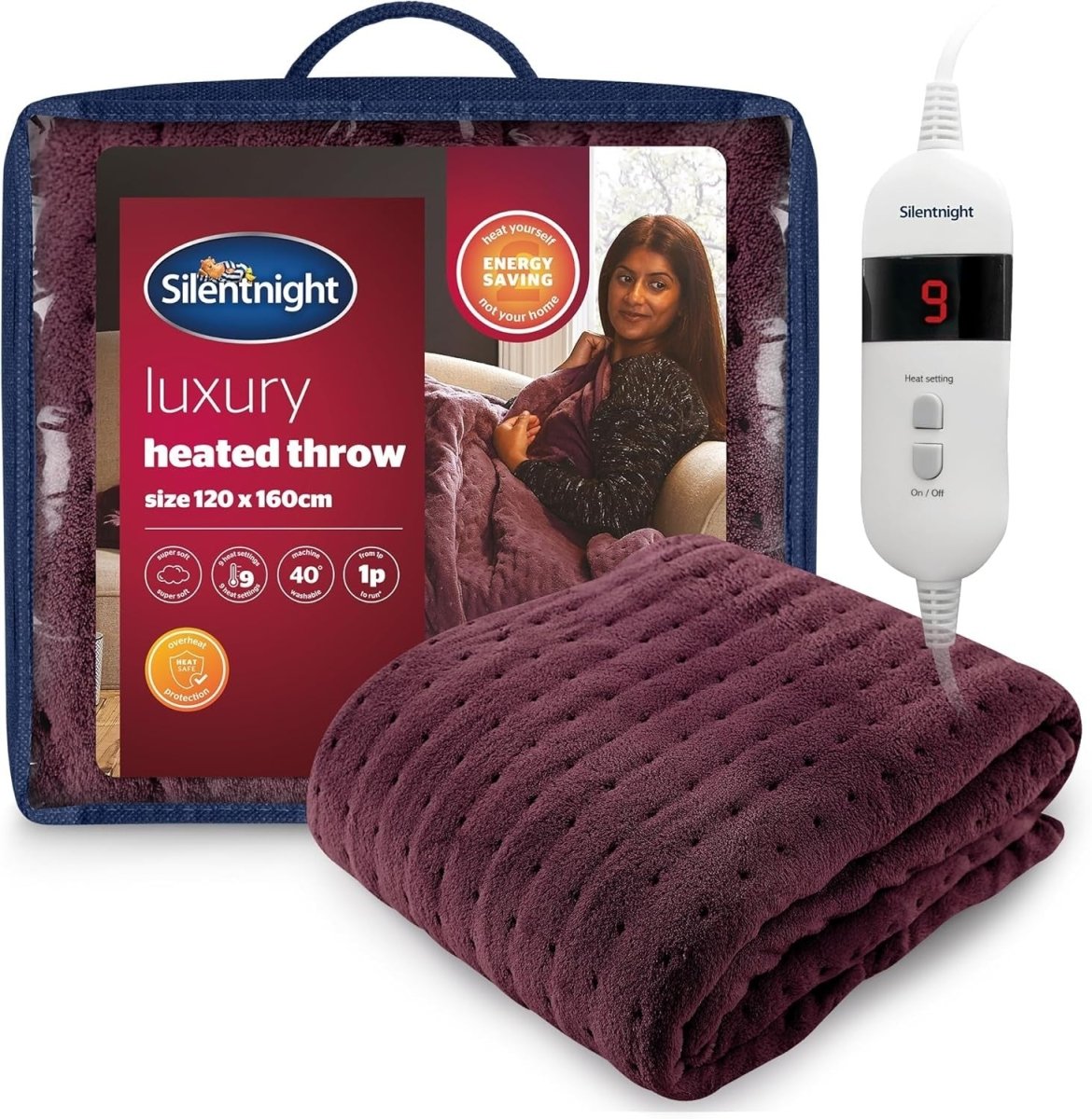 Electric Heated Throw Blanket Luxury Fleece Fast Heat 9 Settings 120x160cm - Kwikley