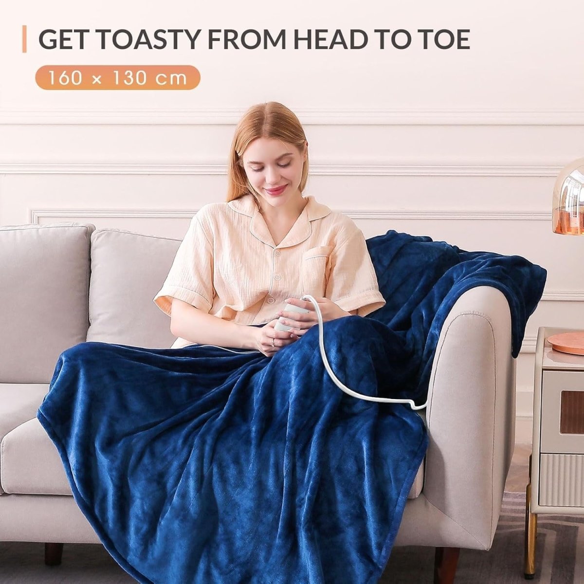 Electric Heated Throw Blanket Navy Sherpa Fleece 130x160cm 9 Heat Timer - Kwikley