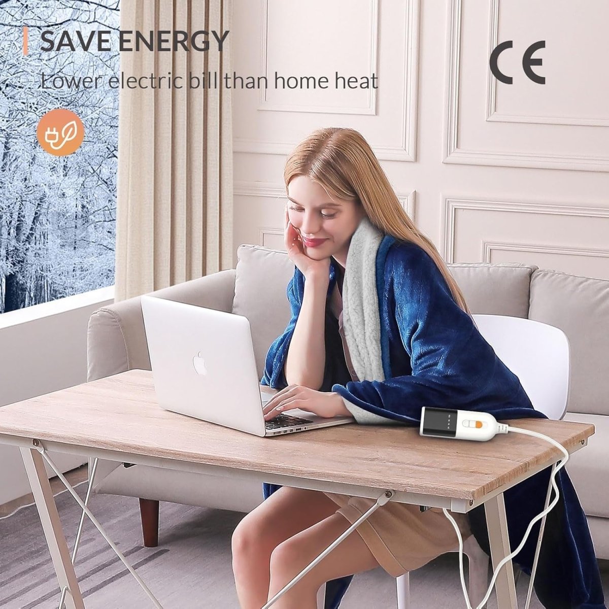 Electric Heated Throw Blanket Navy Sherpa Fleece 130x160cm 9 Heat Timer - Kwikley