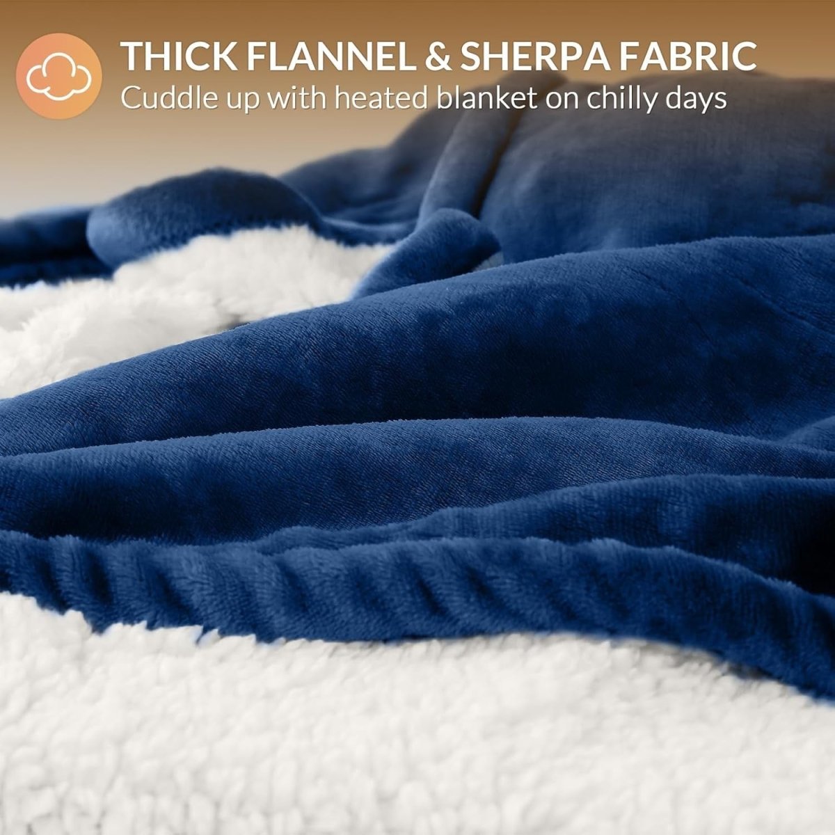 Electric Heated Throw Blanket Navy Sherpa Fleece 130x160cm 9 Heat Timer - Kwikley
