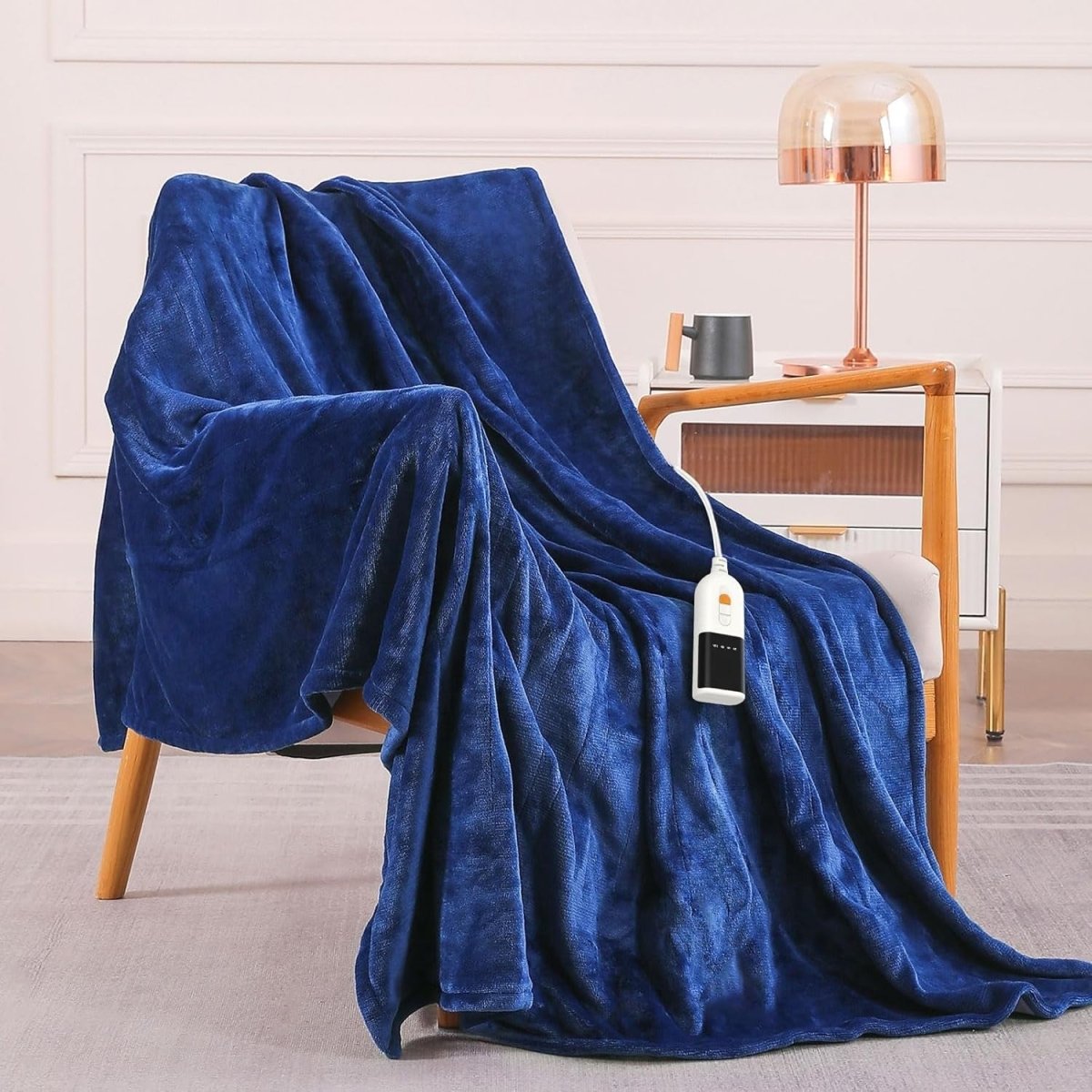 Electric Heated Throw Blanket Navy Sherpa Fleece 130x160cm 9 Heat Timer - Kwikley