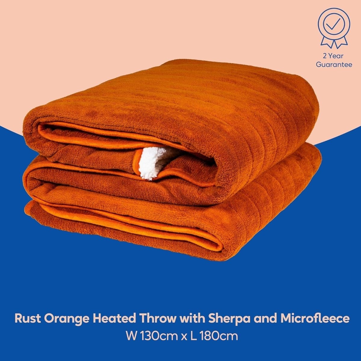 Electric Heated Throw Blanket Orange Microfleece 130x180cm 9 Heat Timer Auto Off - Kwikley
