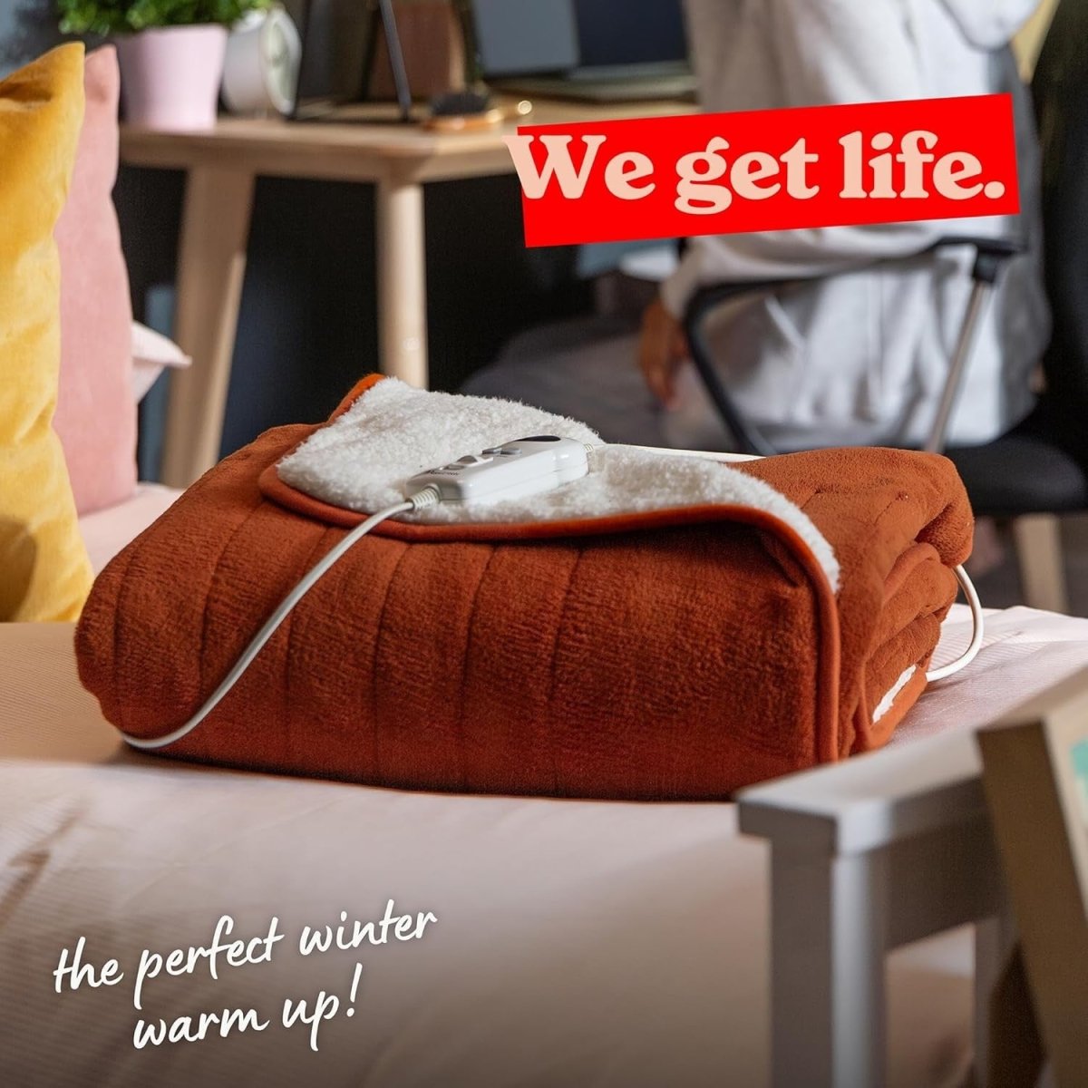 Electric Heated Throw Blanket Orange Microfleece 130x180cm 9 Heat Timer Auto Off - Kwikley