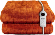 Electric Heated Throw Blanket Orange Microfleece 130x180cm 9 Heat Timer Auto Off - Kwikley