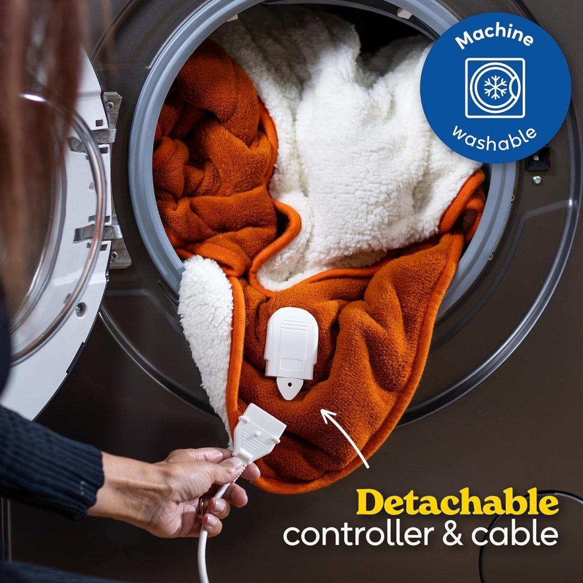 Electric Heated Throw Blanket Orange Microfleece 130x180cm 9 Heat Timer Auto Off - Kwikley