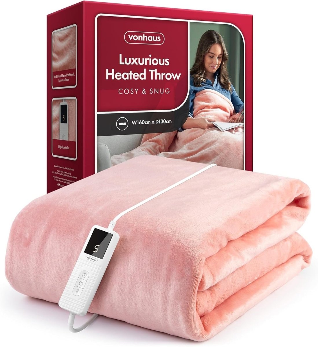 Electric Heated Throw Blanket Pink 160x130cm Soft Fleece 9 Heat Timer - Kwikley