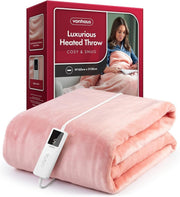 Electric Heated Throw Blanket Pink 160x130cm Soft Fleece 9 Heat Timer - Kwikley