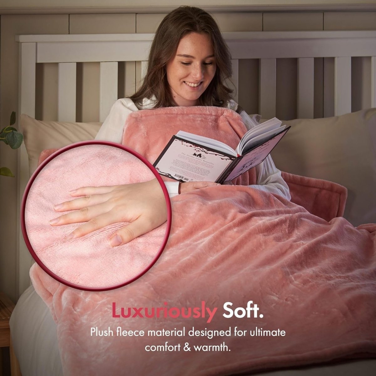 Electric Heated Throw Blanket Pink 160x130cm Soft Fleece 9 Heat Timer - Kwikley