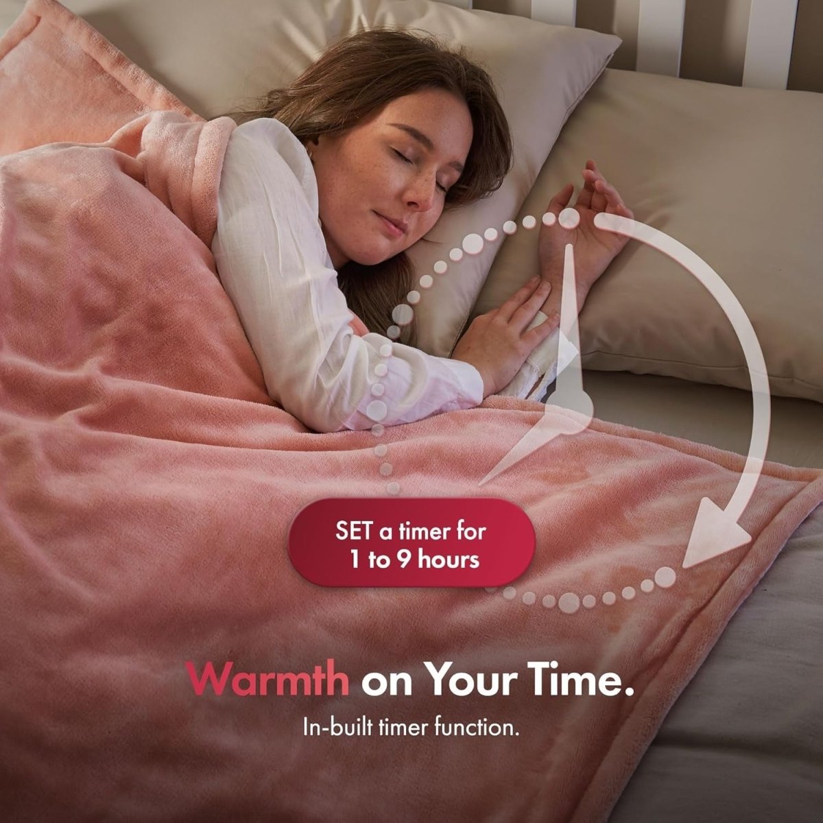 Electric Heated Throw Blanket Pink 160x130cm Soft Fleece 9 Heat Timer - Kwikley
