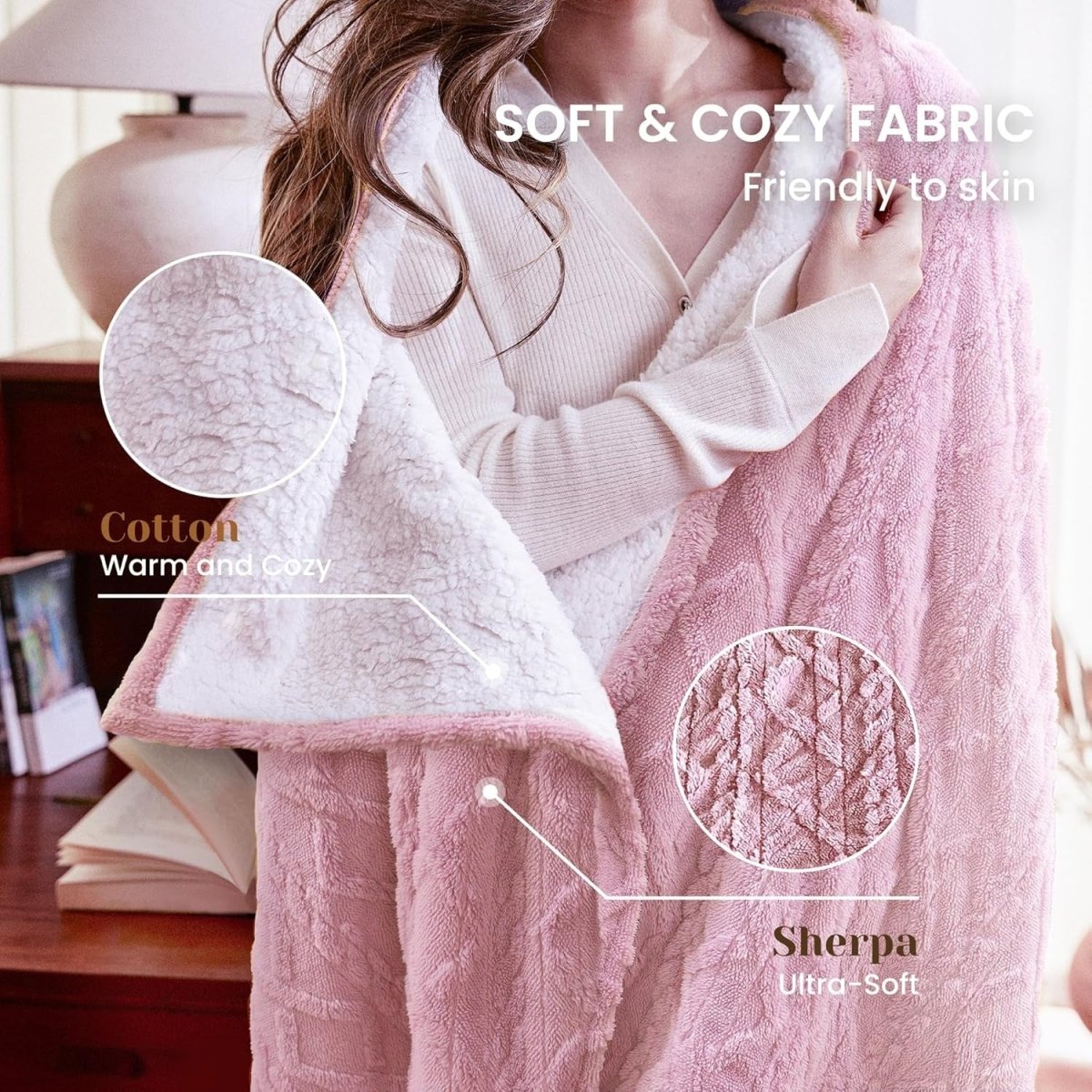 Electric Heated Throw Blanket Pink 9 Heat Levels Timer Washable 130x160cm - Kwikley