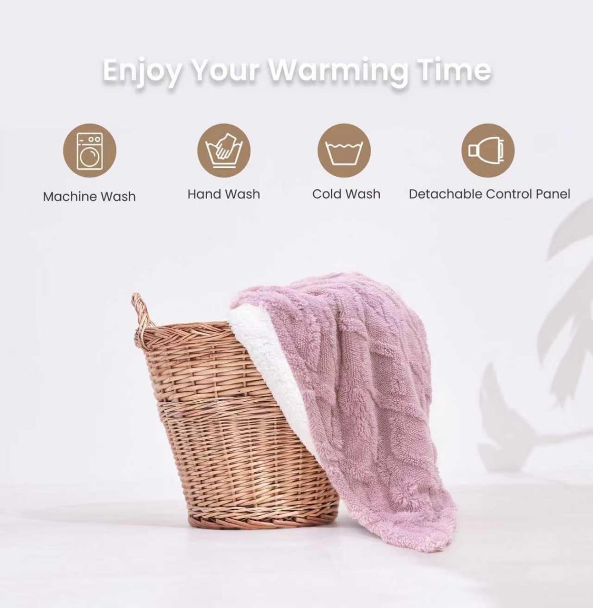 Electric Heated Throw Blanket Pink 9 Heat Levels Timer Washable 130x160cm - Kwikley