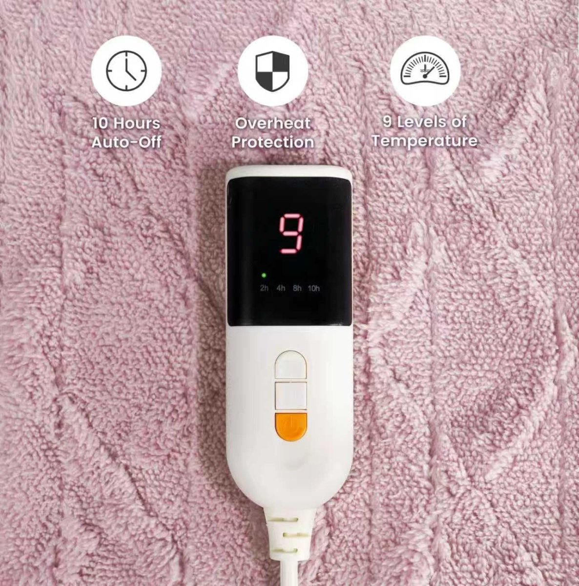 Electric Heated Throw Blanket Pink 9 Heat Levels Timer Washable 130x160cm - Kwikley