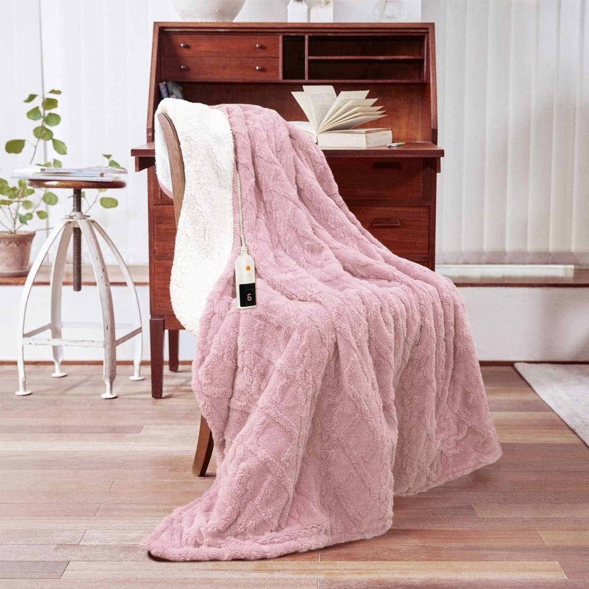 Electric Heated Throw Blanket Pink 9 Heat Levels Timer Washable 130x160cm - Kwikley