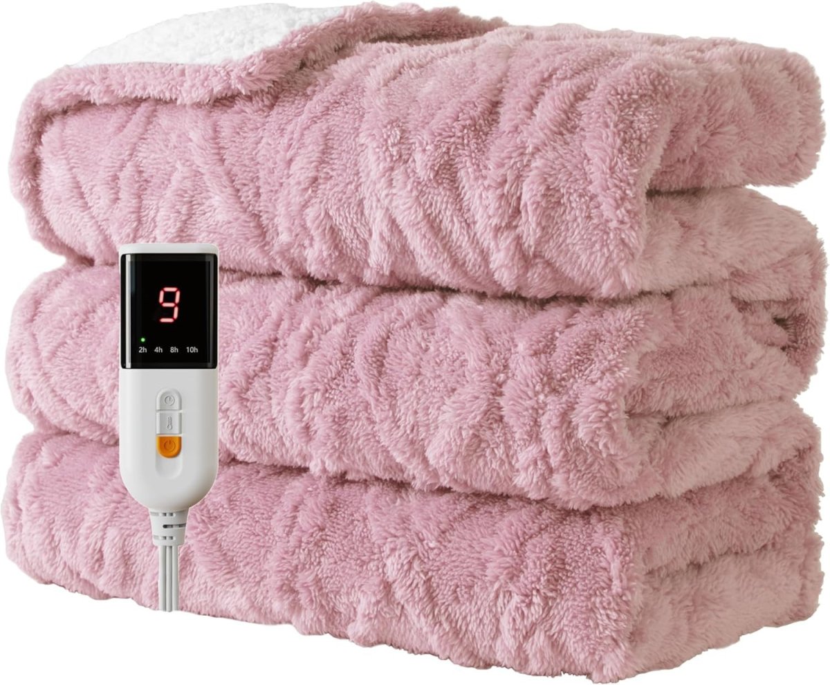 Electric Heated Throw Blanket Pink 9 Heat Levels Timer Washable 130x160cm - Kwikley