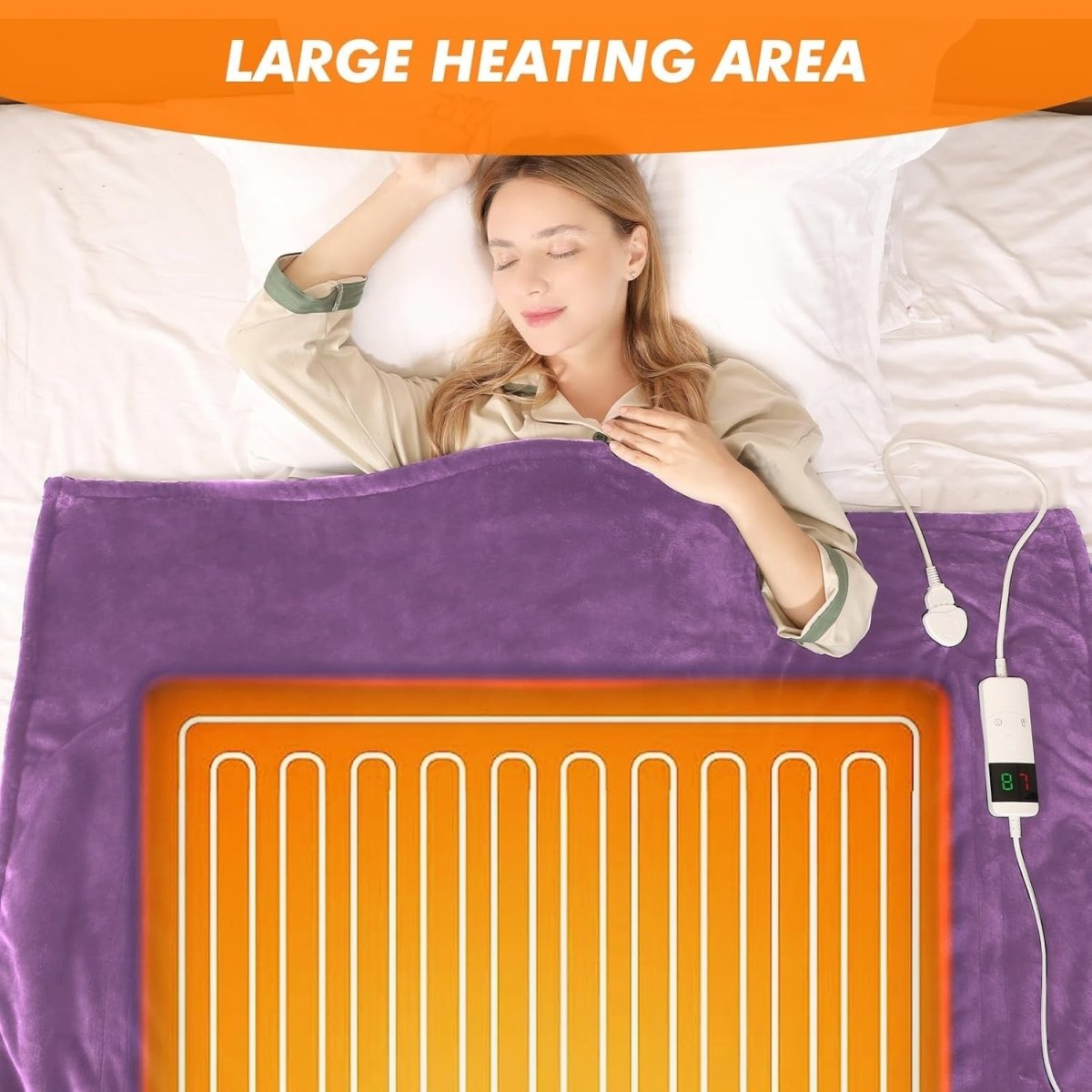 Electric Heated Throw Blanket Purple 130x160cm Sherpa Fleece 10 Heat Auto Off - Kwikley
