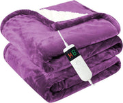 Electric Heated Throw Blanket Purple 130x160cm Sherpa Fleece 10 Heat Auto Off - Kwikley