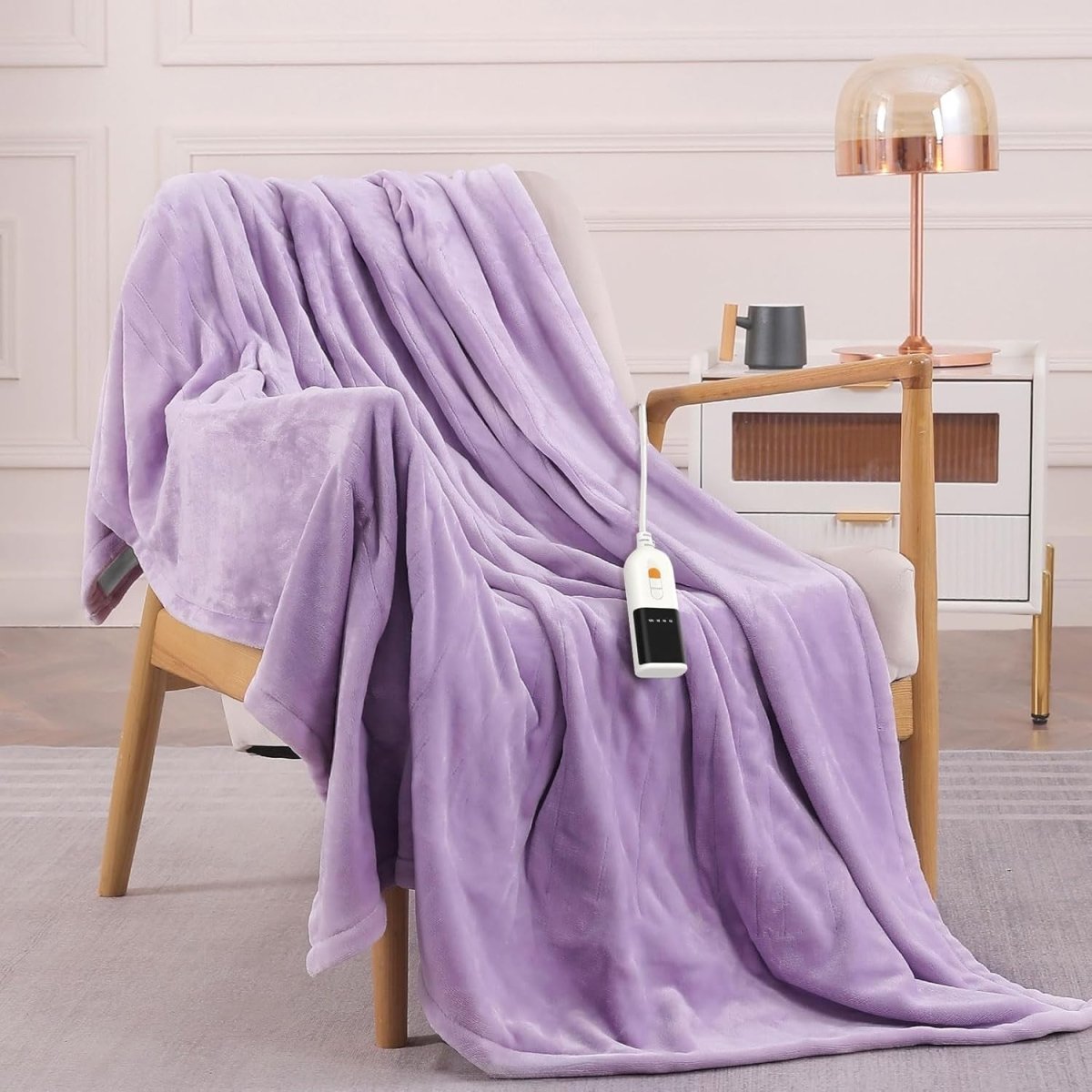 Electric Heated Throw Blanket Purple Sherpa Fleece 130x160cm 9 Heat Timer - Kwikley