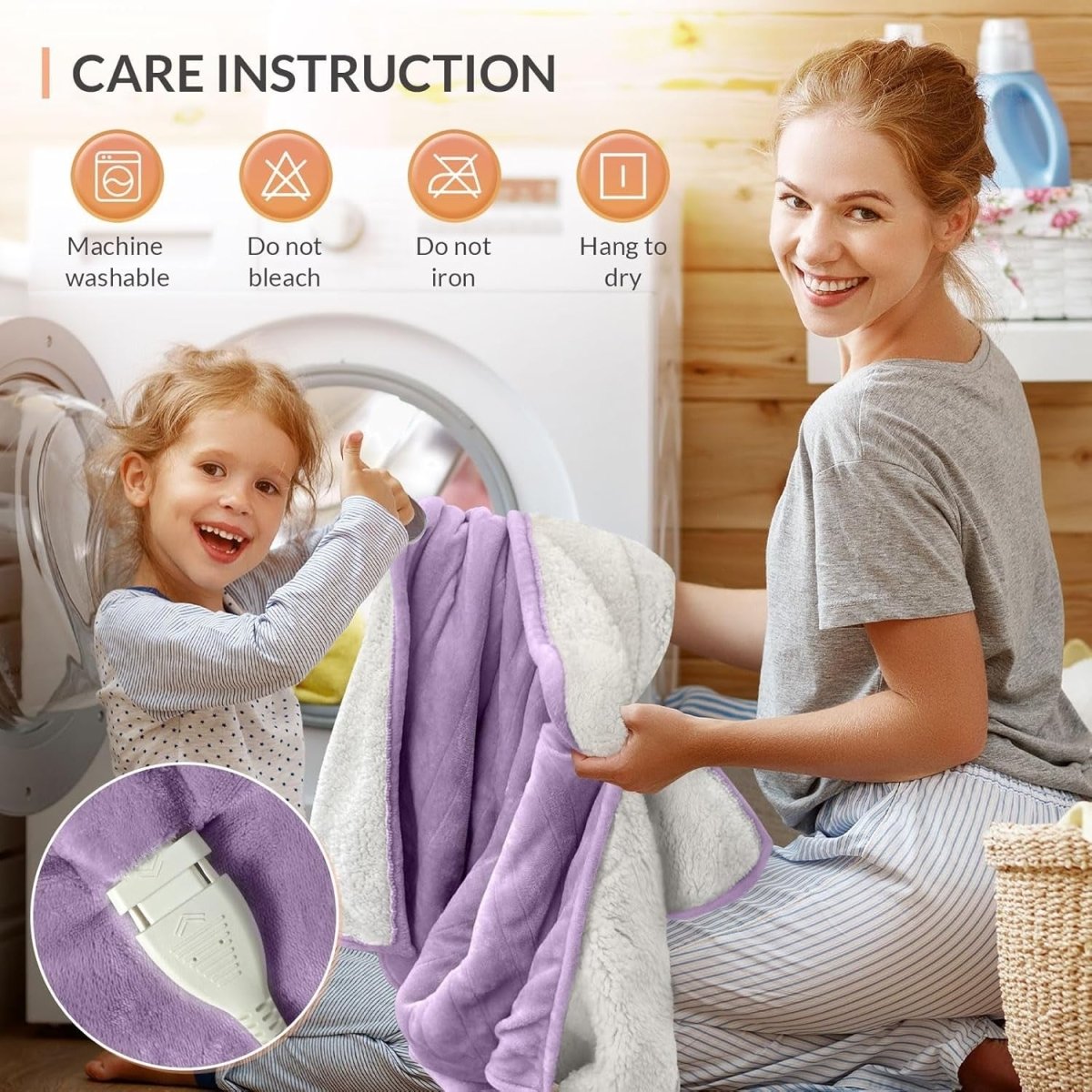 Electric Heated Throw Blanket Purple Sherpa Fleece 130x160cm 9 Heat Timer - Kwikley
