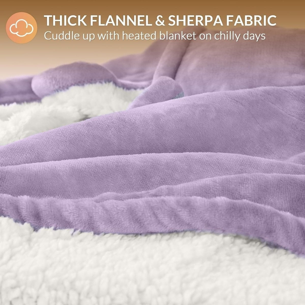 Electric Heated Throw Blanket Purple Sherpa Fleece 130x160cm 9 Heat Timer - Kwikley
