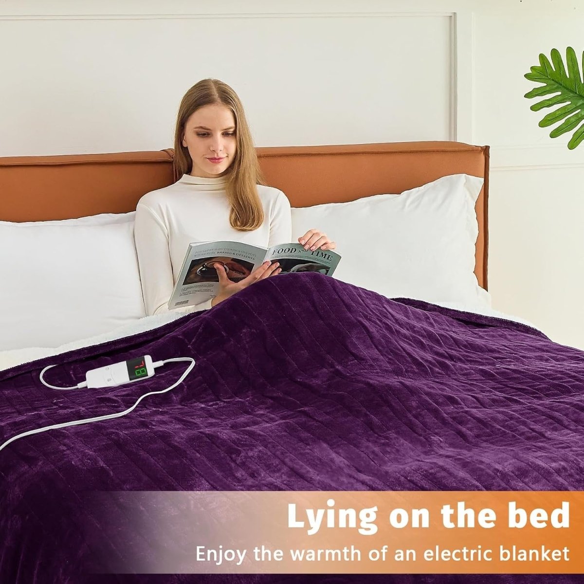Electric Heated Throw Blanket Purple Soft Fleece 10 Heat Levels Timer 130x160cm - Kwikley