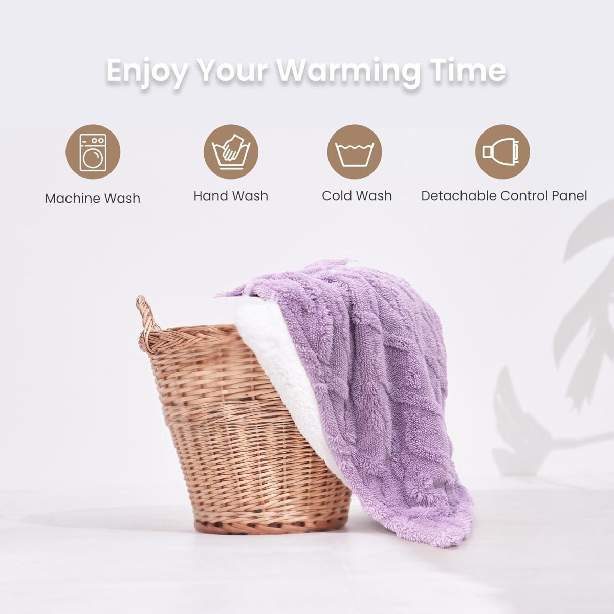 Electric Heated Throw Blanket Purple Soft Plush 9 Heat Levels Timer 130x160cm - Kwikley