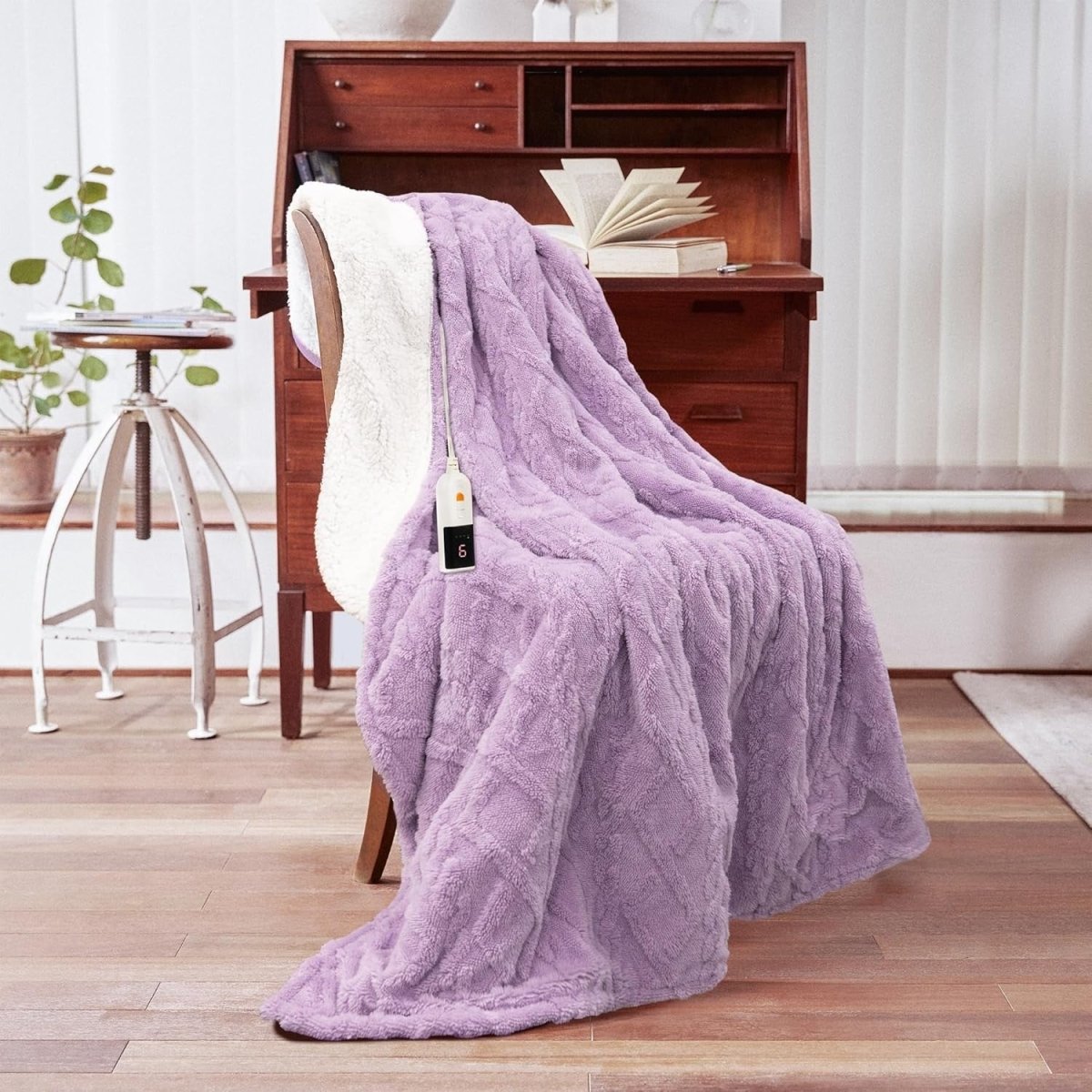 Electric Heated Throw Blanket Purple Soft Plush 9 Heat Levels Timer 130x160cm - Kwikley
