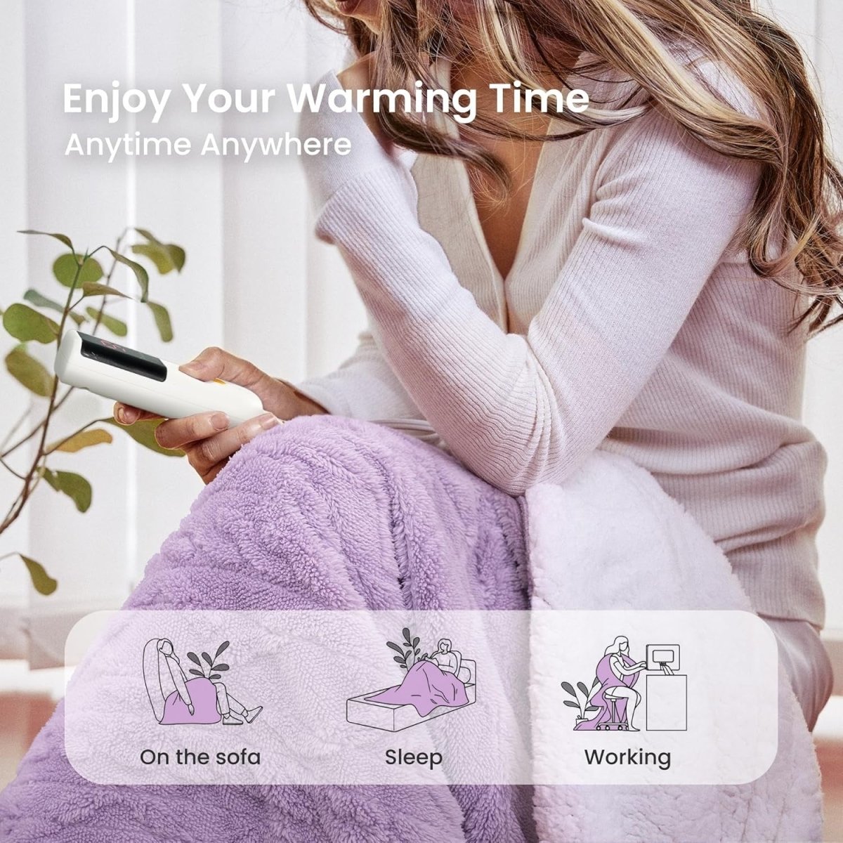 Electric Heated Throw Blanket Purple Soft Plush 9 Heat Levels Timer 130x160cm - Kwikley