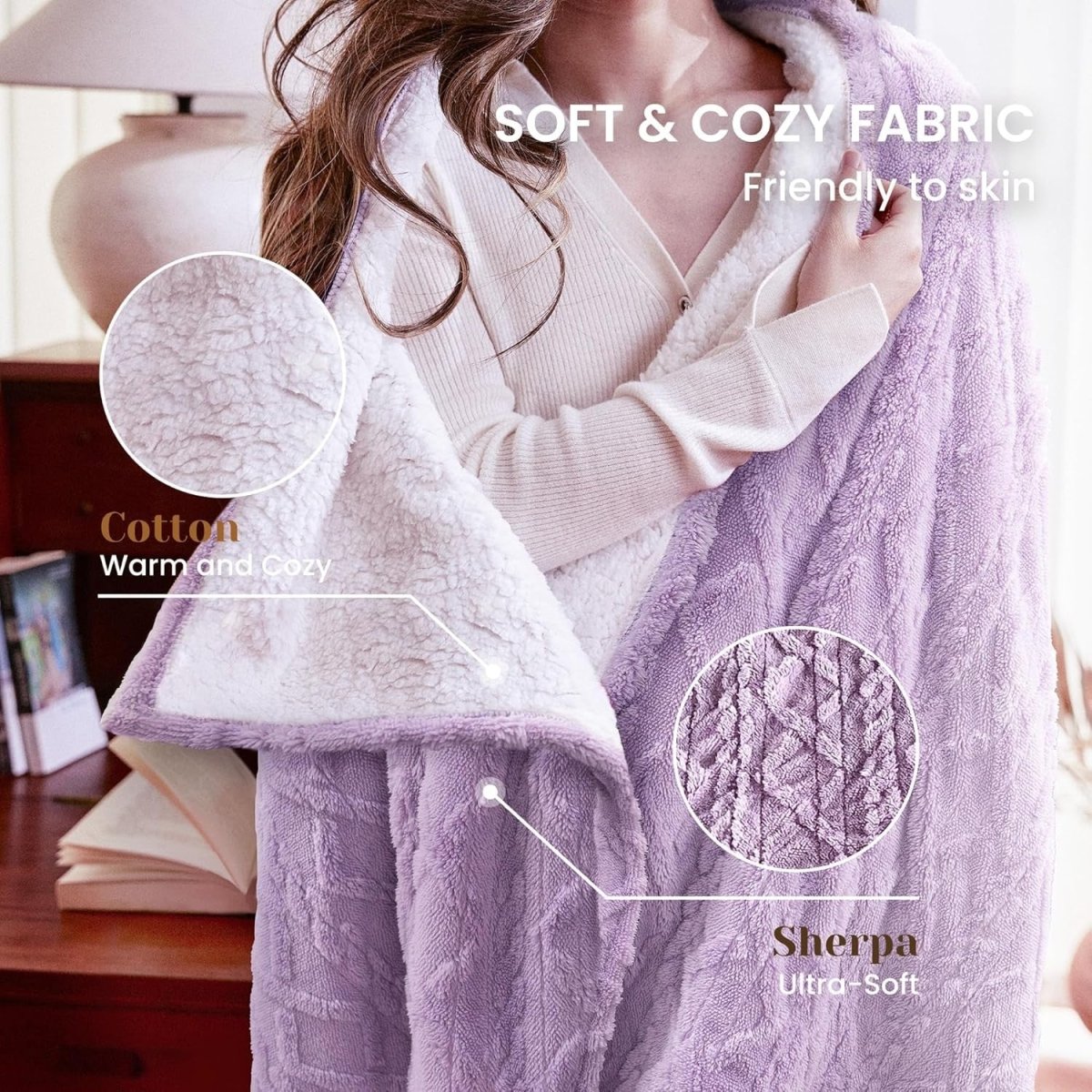 Electric Heated Throw Blanket Purple Soft Plush 9 Heat Levels Timer 130x160cm - Kwikley