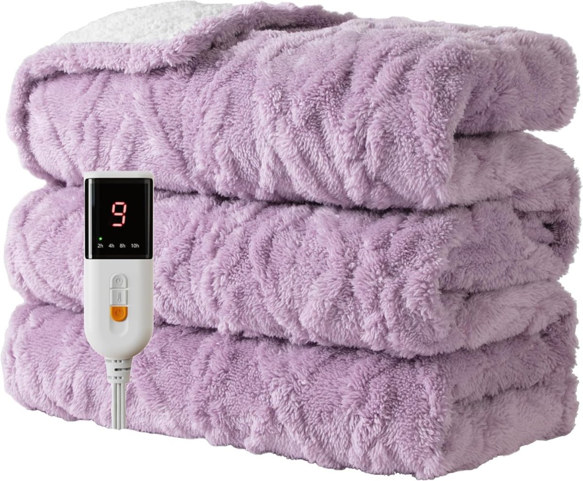 Electric Heated Throw Blanket Purple Soft Plush 9 Heat Levels Timer 130x160cm - Kwikley